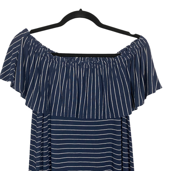 Abercrombie & Fitch Blue Striped Off-the-Shoulder Casual Dress Size Small - Picture 3 of 11